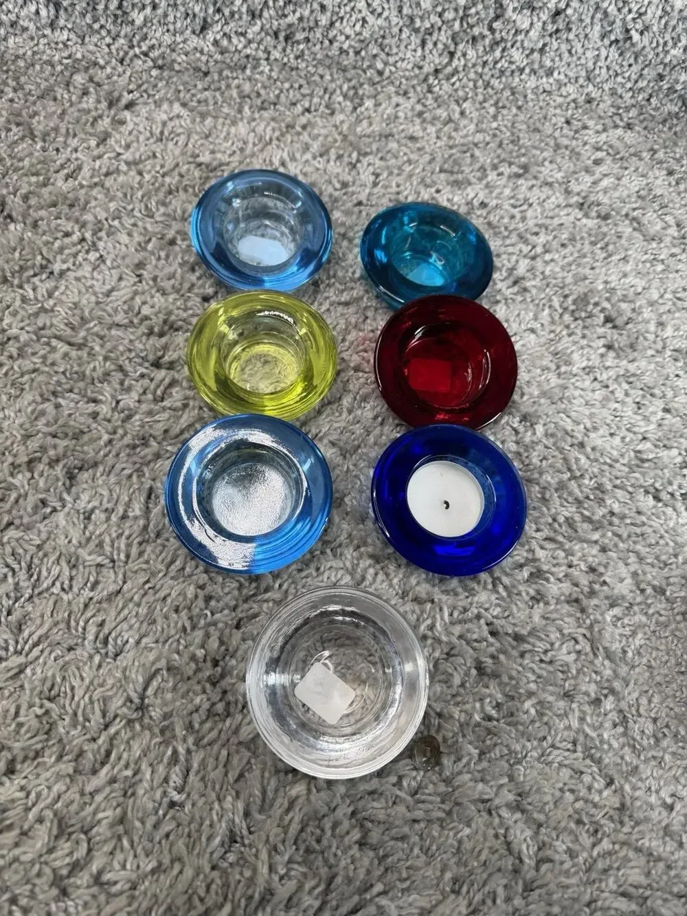 Lot of 7 Crate & Barrel Colored Glass Tealight Candle Holders Rainbow Home Decor